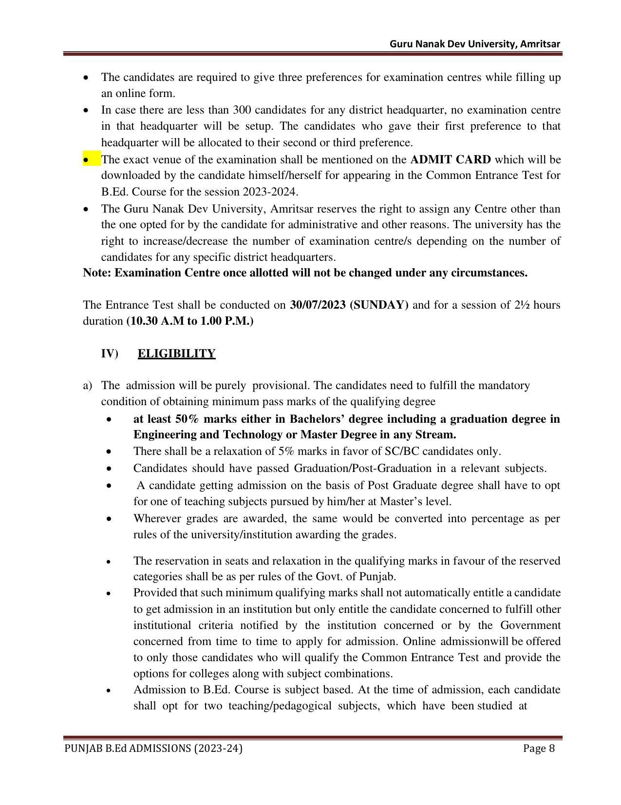 Punjab B.Ed CET 2023 - Page 8