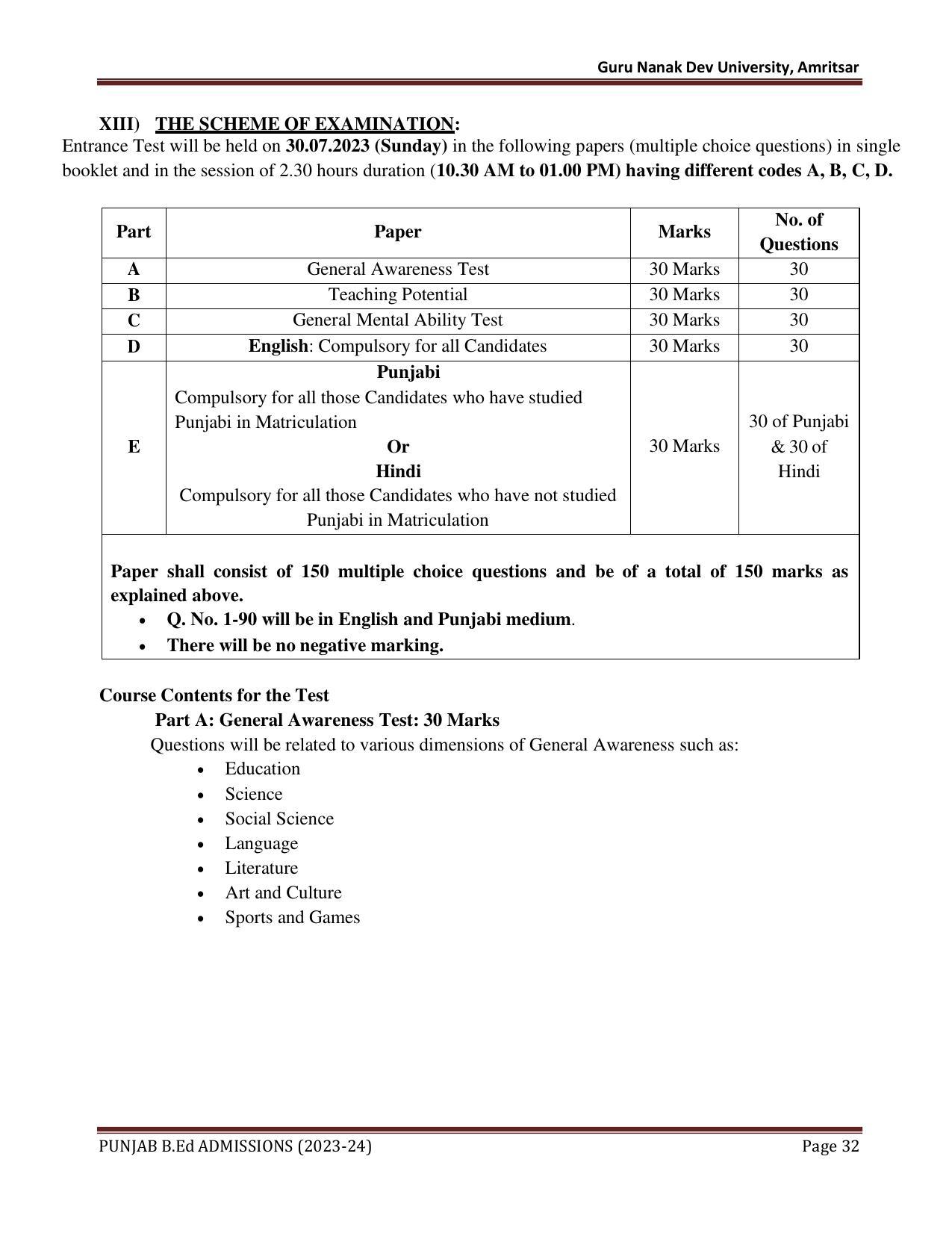 Punjab B.Ed CET 2023 - Page 32