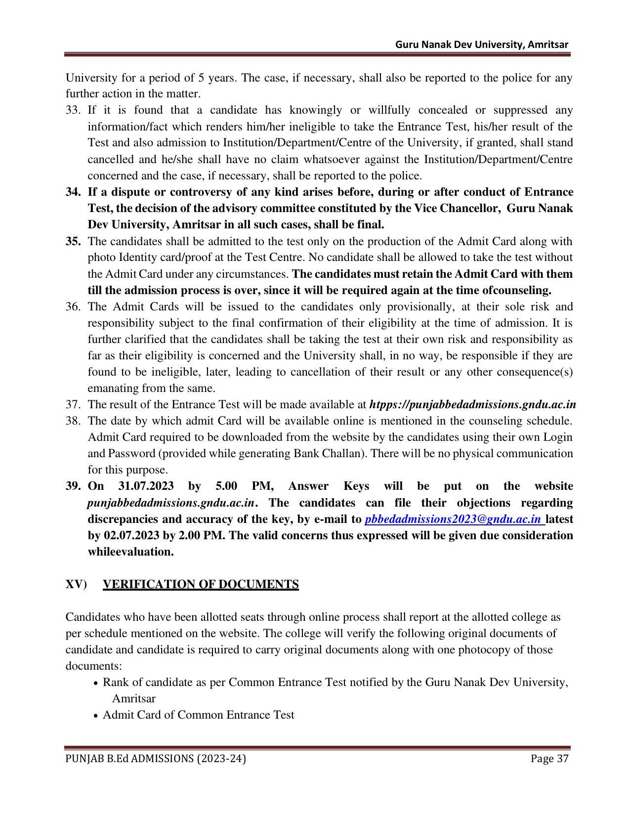 Punjab B.Ed CET 2023 - Page 37