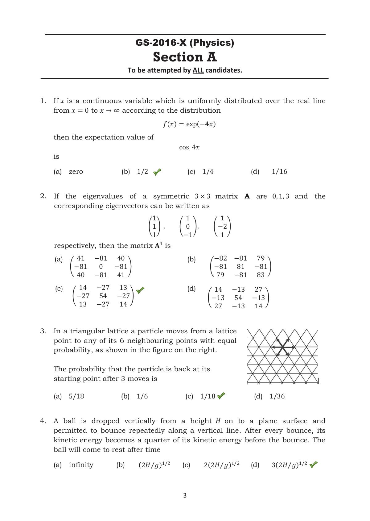 TIFR GS 2016 Physics X Question Paper - Page 3