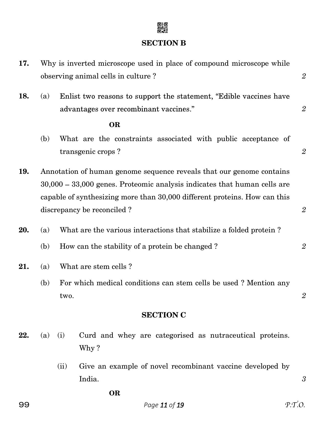 CBSE Class 12 Biotechnology (Compartment) 2023 Question Paper - Page 11