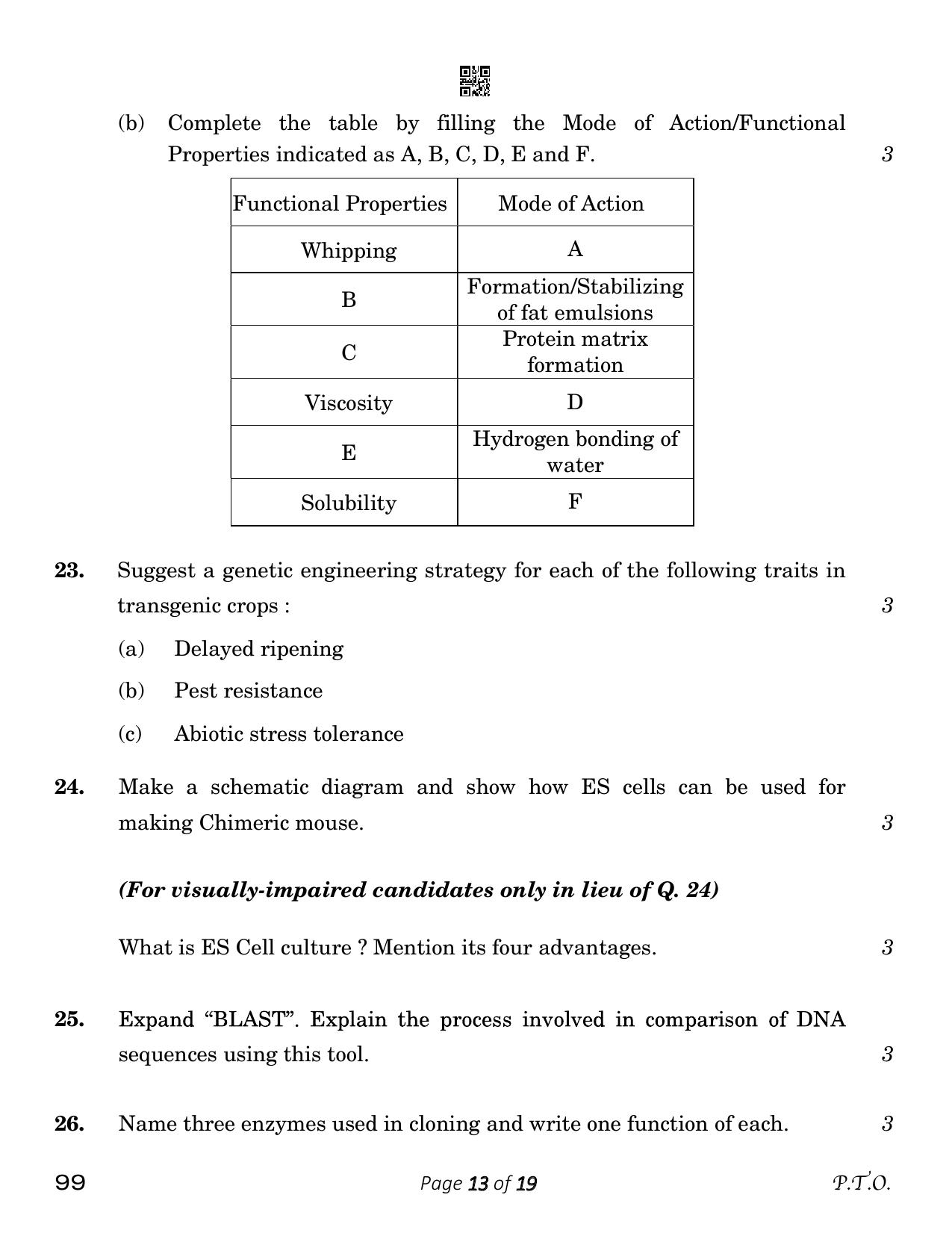 CBSE Class 12 Biotechnology (Compartment) 2023 Question Paper - Page 13