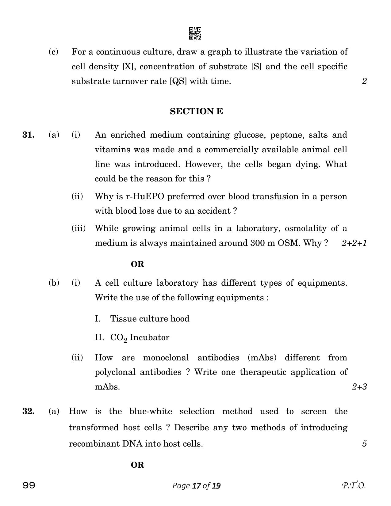 CBSE Class 12 Biotechnology (Compartment) 2023 Question Paper - Page 17