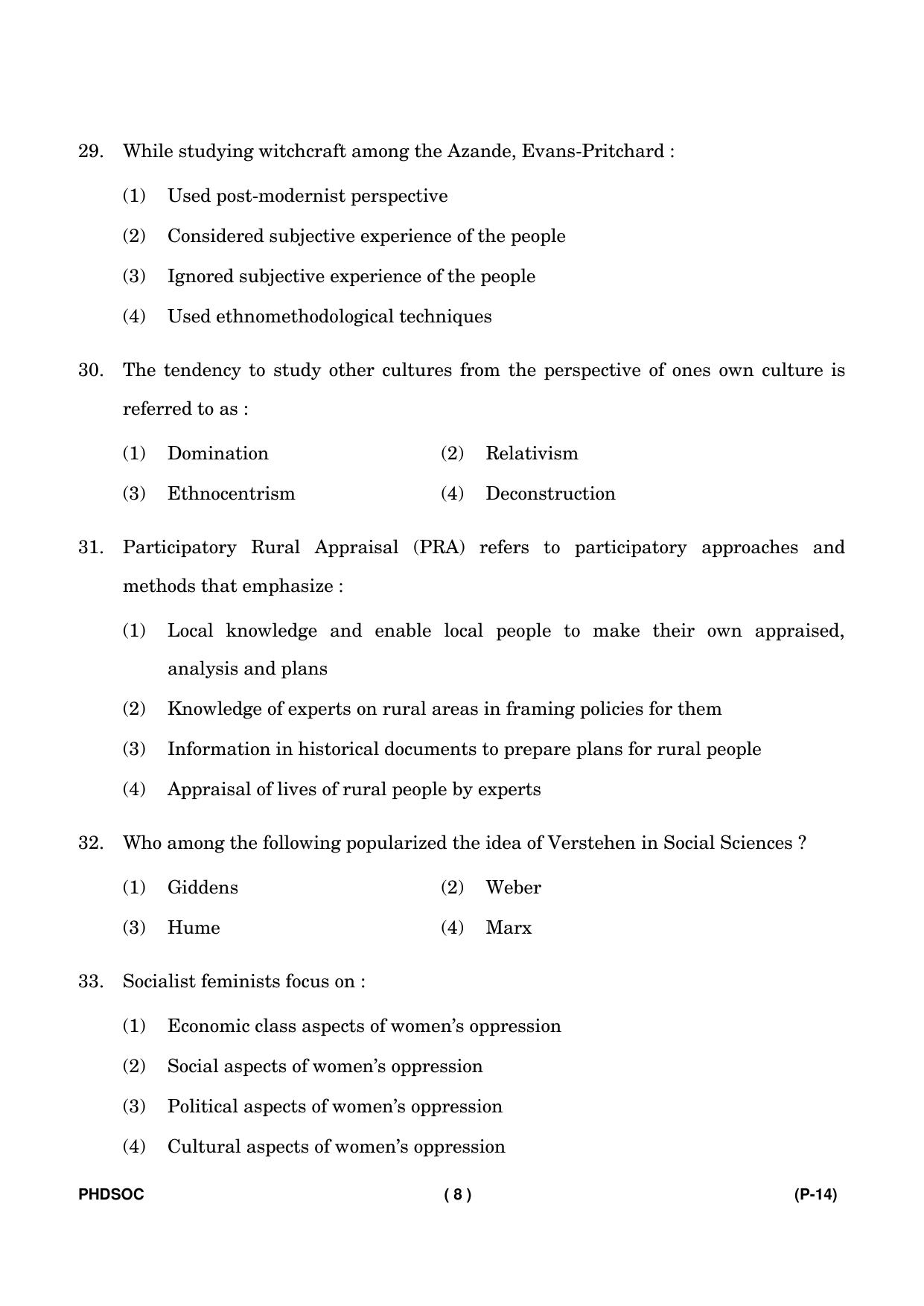 IGNOU PhD Entrance Test Ph. D (Sociology) Entrance Test, July, 2023 Question Paper - Page 9