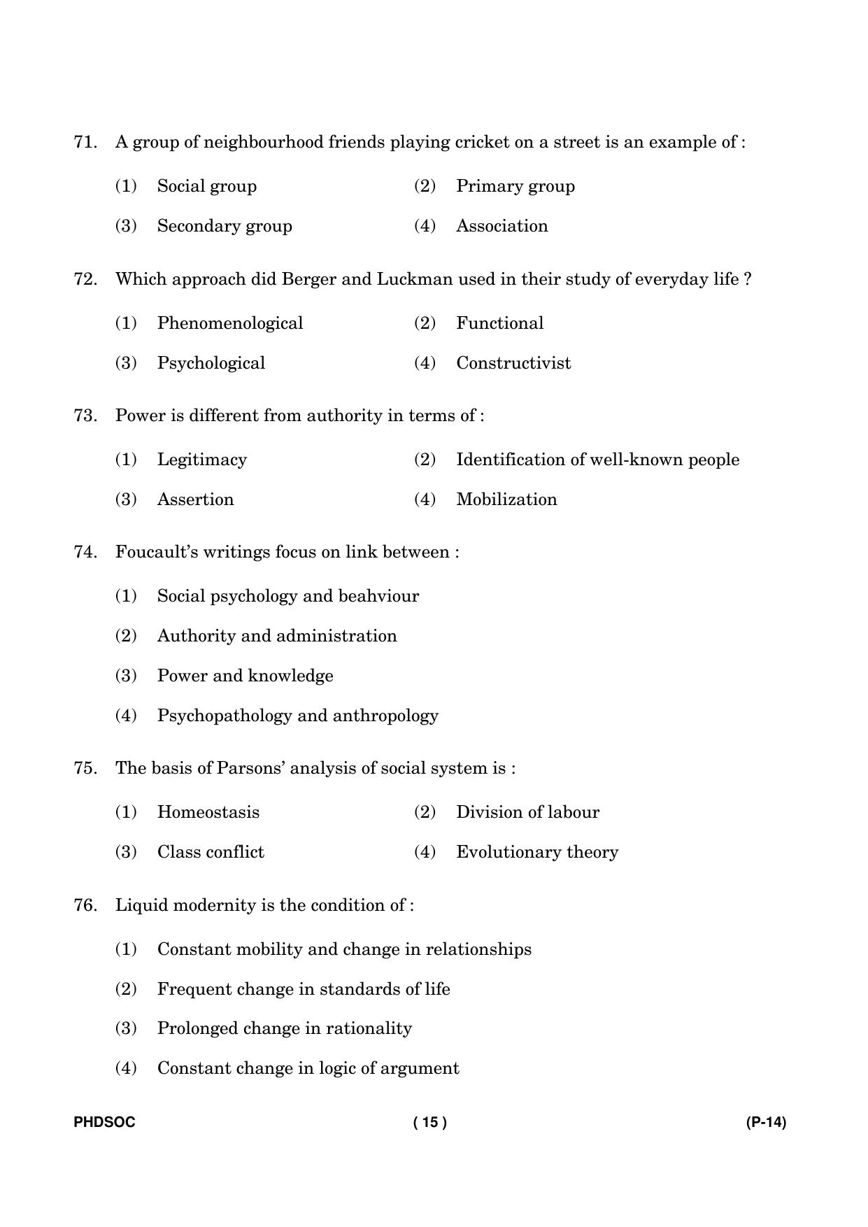 IGNOU PhD Entrance Test Ph. D (Sociology) Entrance Test, July, 2023 Question Paper - Page 16
