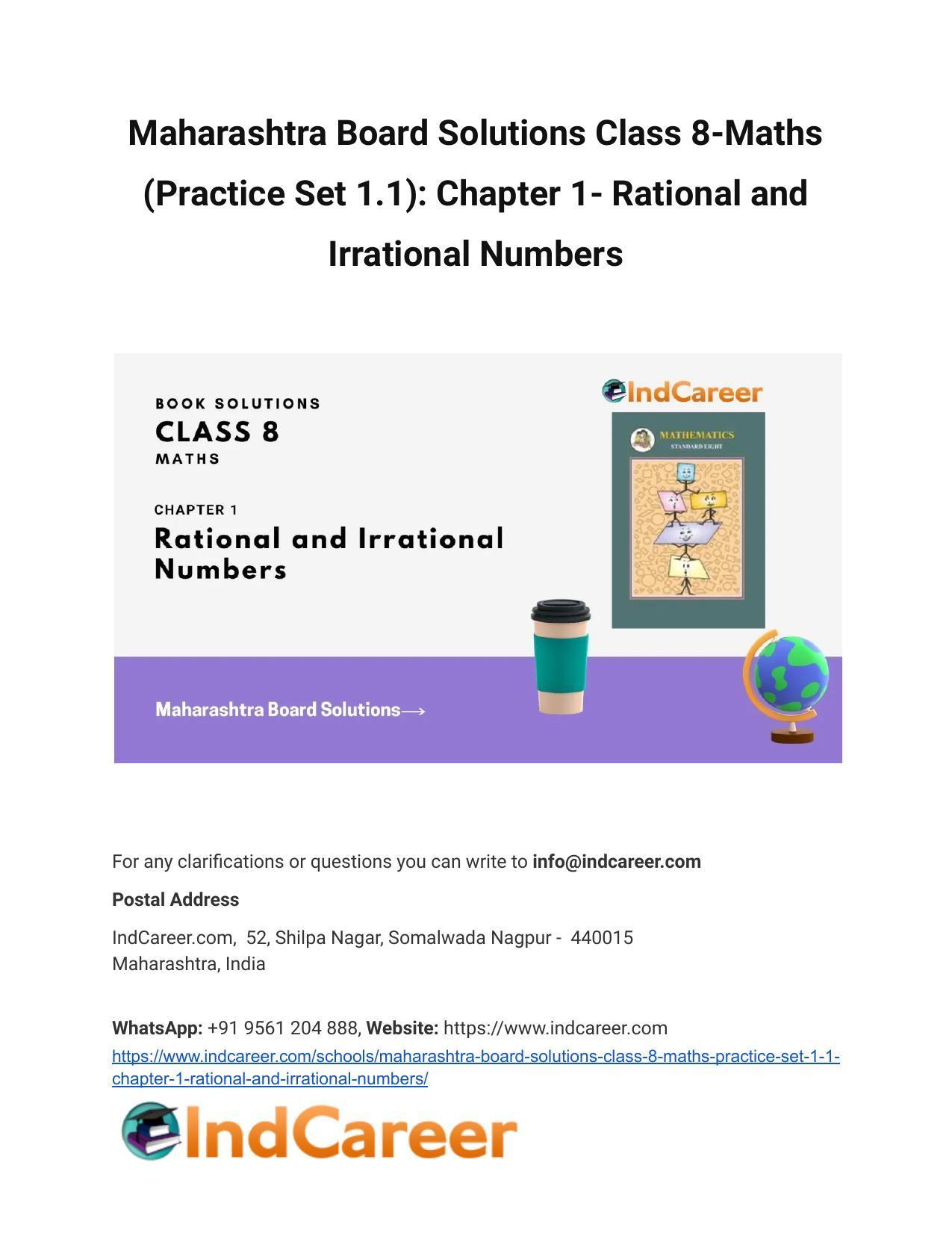 Maharashtra Board Solutions Class 8-Maths (Practice Set 1.1): Chapter 1- Rational and Irrational Numbers - Page 1