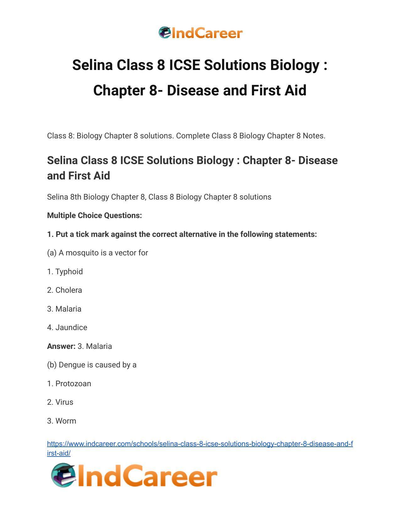 Selina Class 8 ICSE Solutions Biology : Chapter 8- Disease and First Aid - Page 2