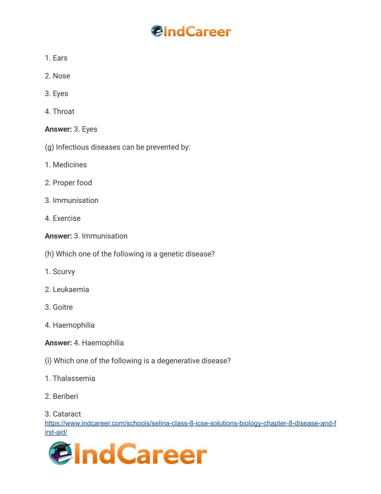 Selina Class 8 ICSE Solutions Biology : Chapter 8- Disease and First Aid - Page 4