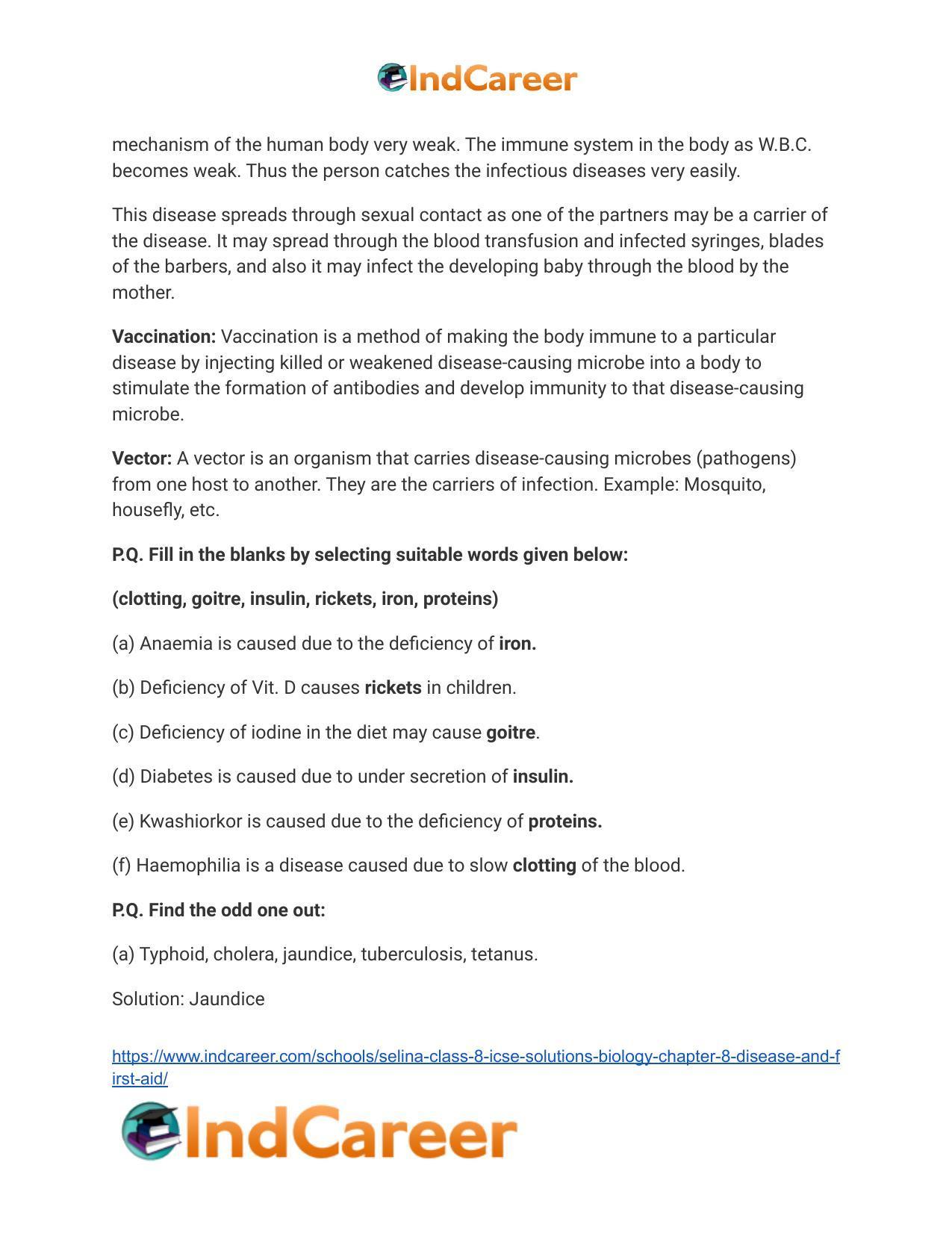 Selina Class 8 ICSE Solutions Biology : Chapter 8- Disease and First Aid - Page 10