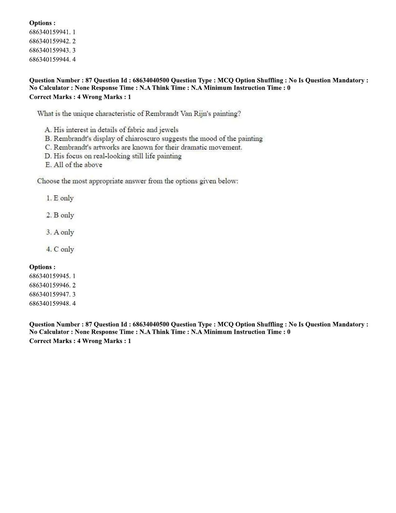 CUET PG 2023: HUQP15 – Painting (Eng) - Shift 3 (25-06-2023) Question Paper - Page 82