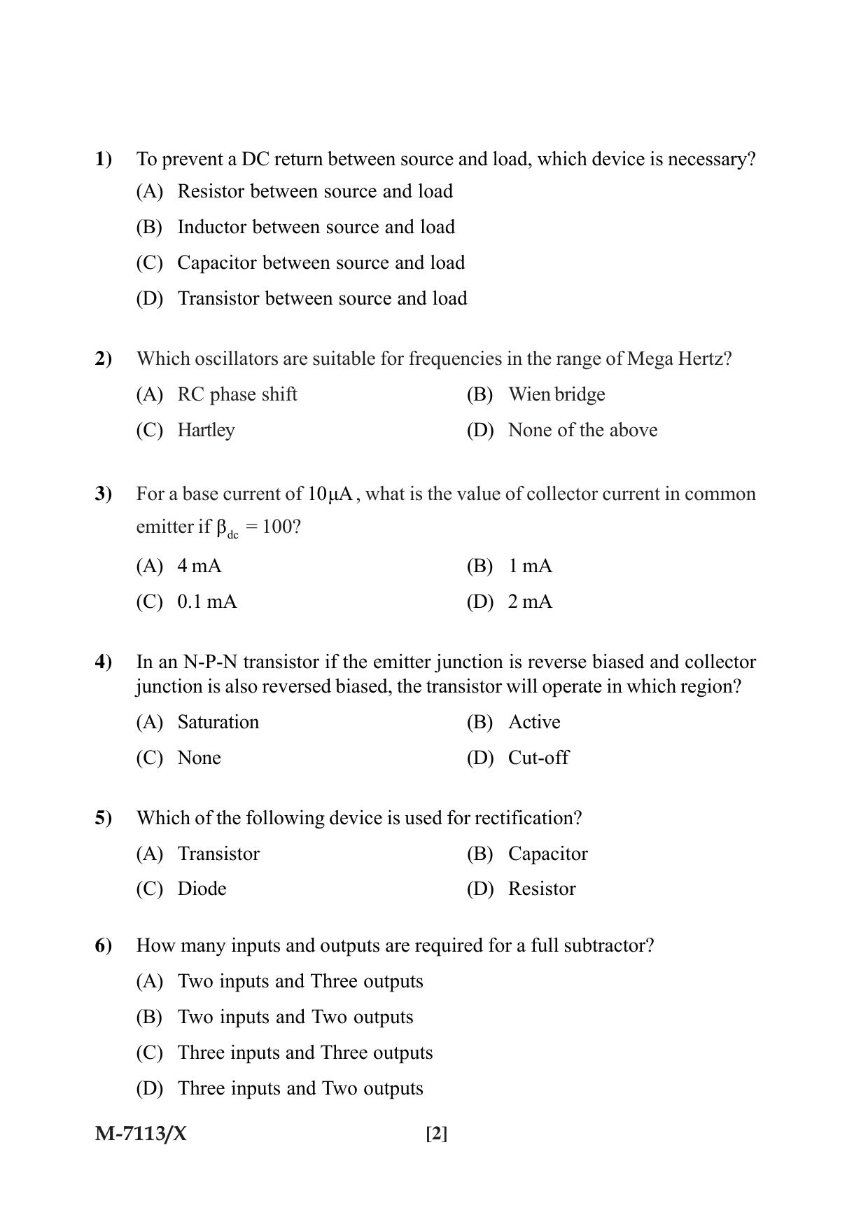 Mysore University PG Entrance Exam 2019: Electronics Question Paper - Page 2