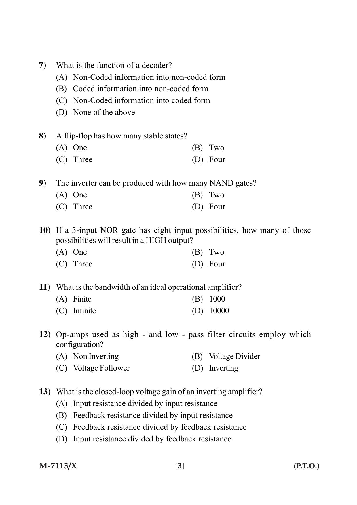 Mysore University PG Entrance Exam 2019: Electronics Question Paper - Page 3