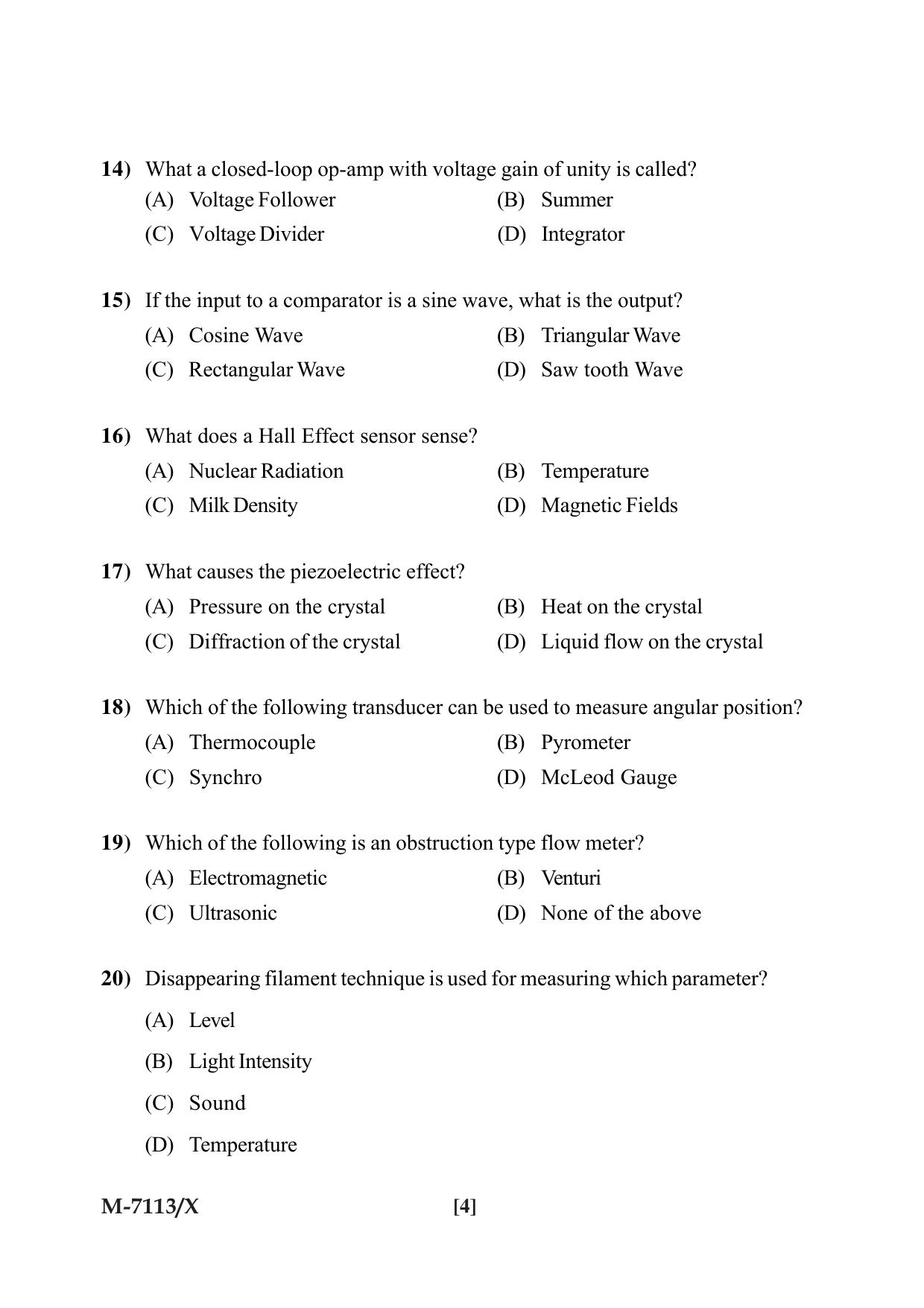 Mysore University PG Entrance Exam 2019: Electronics Question Paper - Page 4