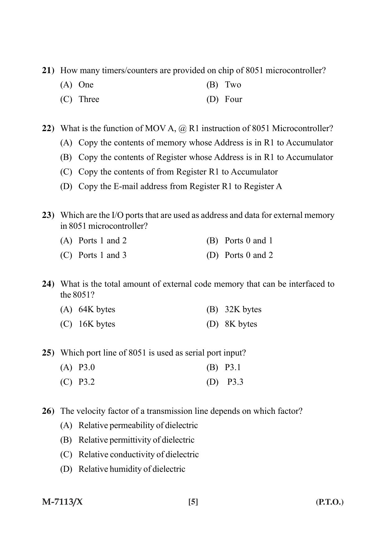 Mysore University PG Entrance Exam 2019: Electronics Question Paper - Page 5