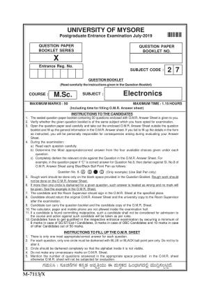 Mysore University PG Entrance Exam 2019: Electronics Question Paper
