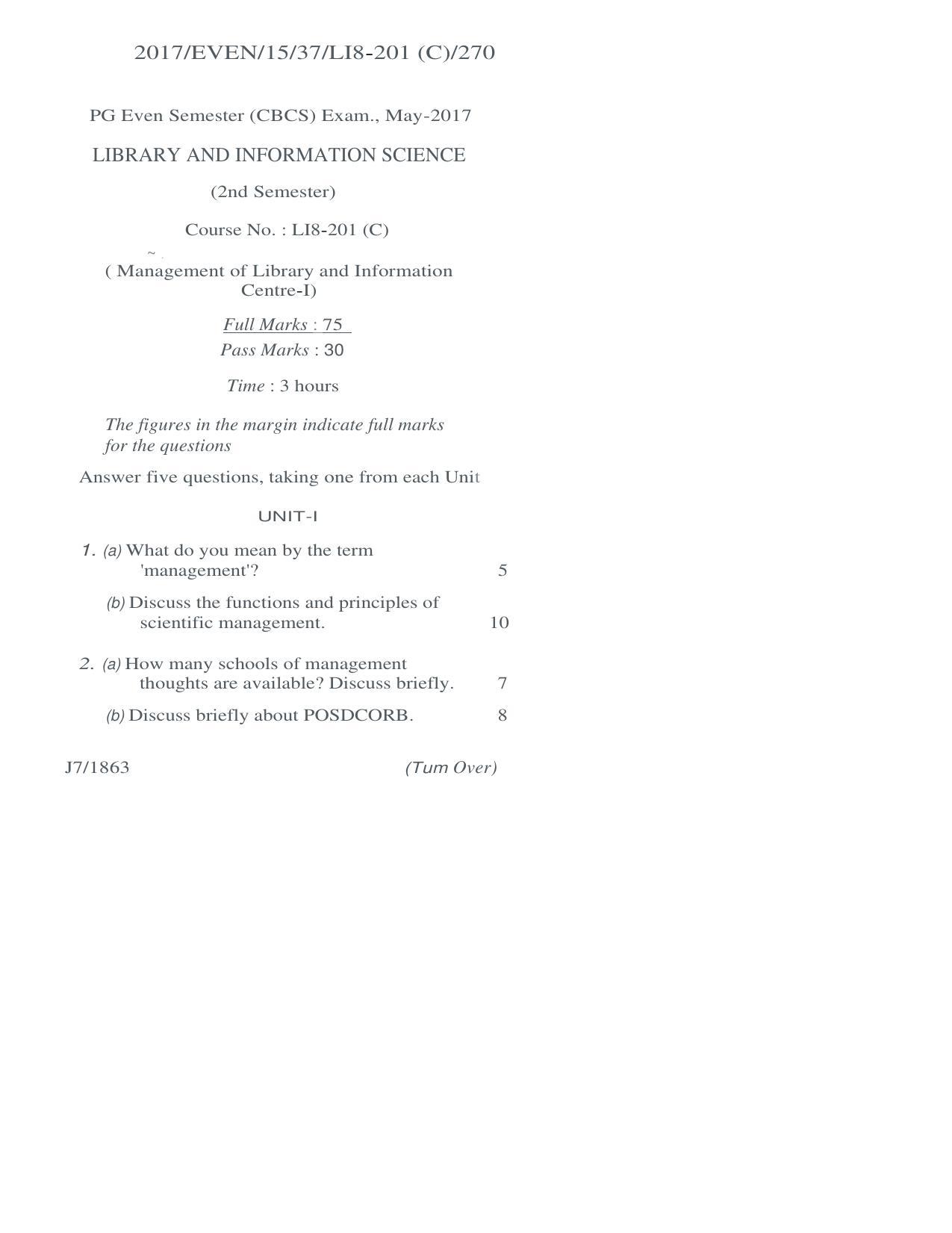 Assam University MLiSc May-2017 Question Paper - Page 3