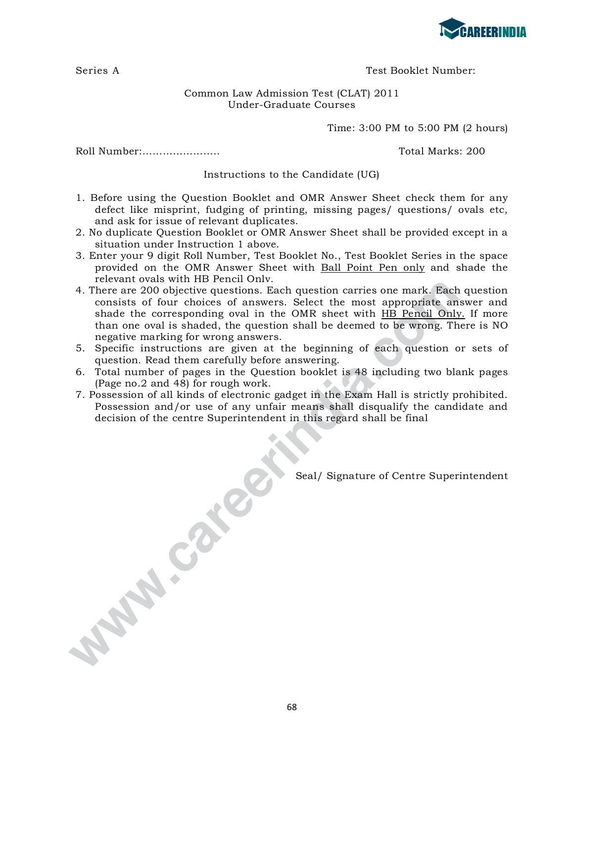 CLAT 2011 UG Sample Question Paper - Page 1