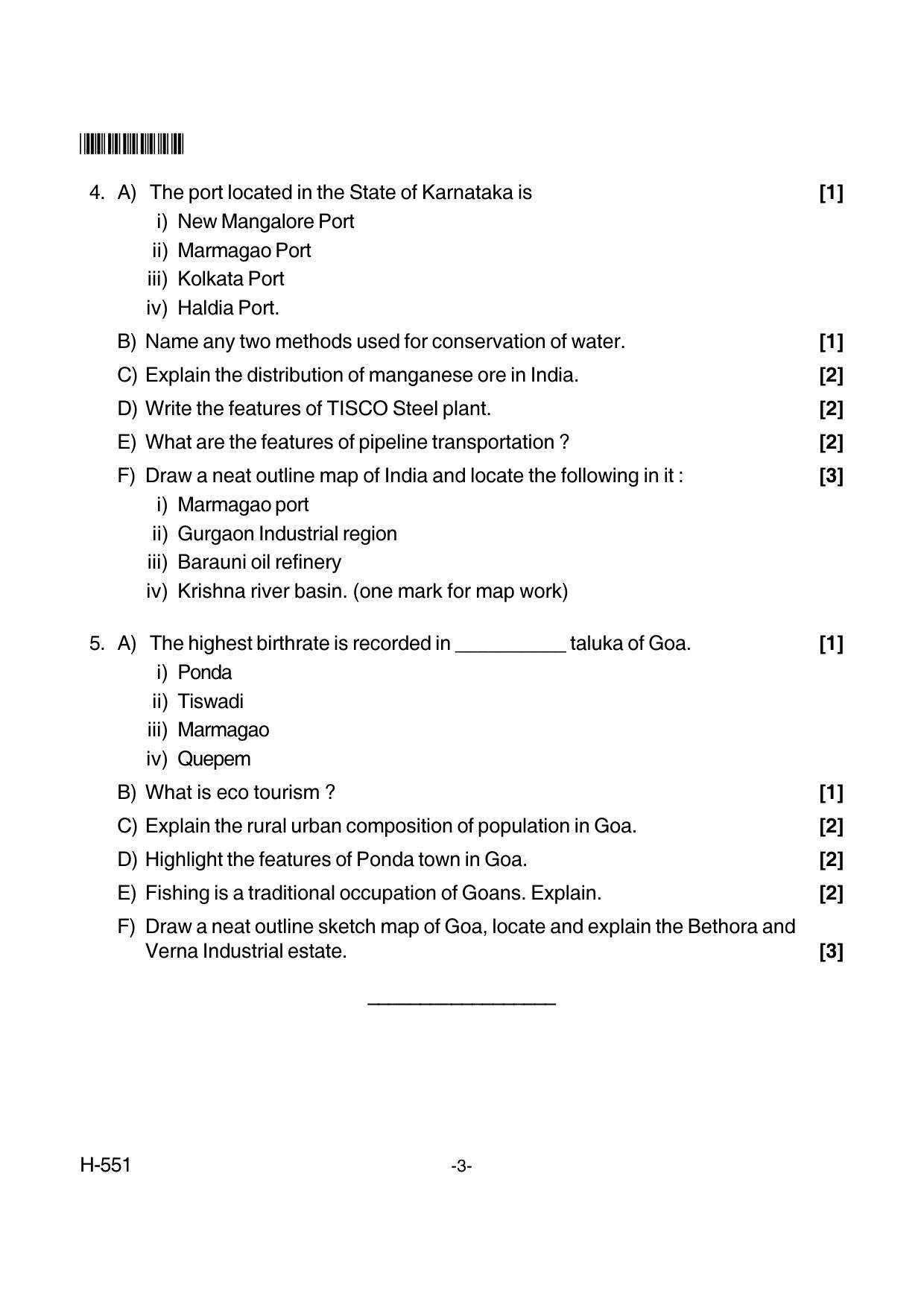 Goa Board Class 12 Geography  551 New Pattern (March 2018) Question Paper - Page 3