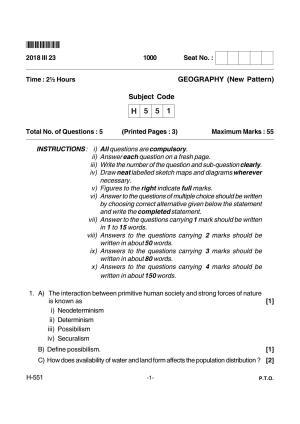 Goa Board Class 12 Geography  551 New Pattern (March 2018) Question Paper