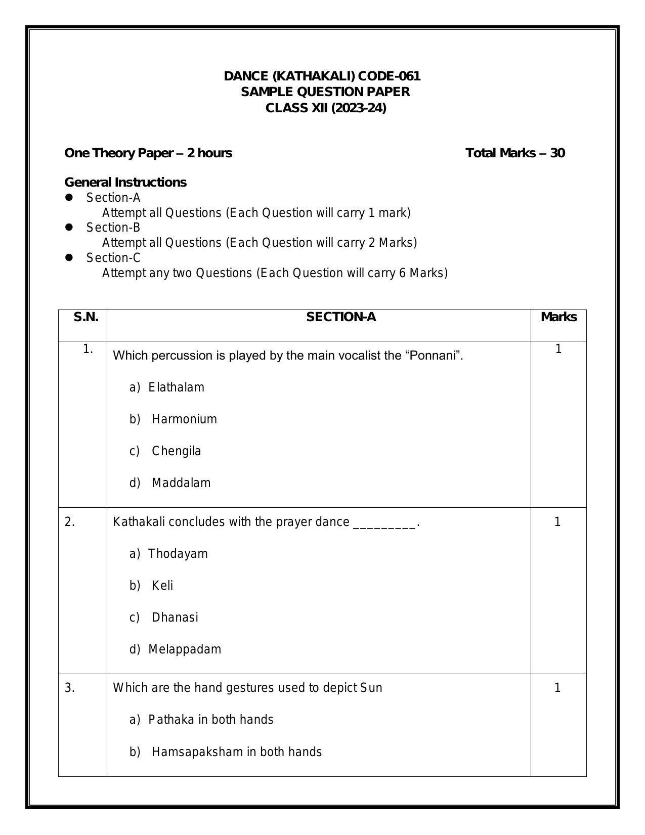 CBSE Class 12 Kathakali Sample Paper 2024 - Page 1