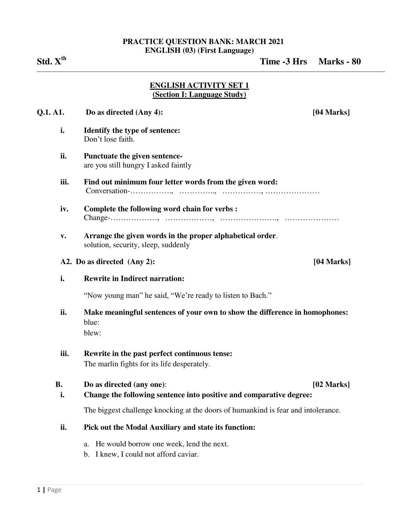 Maharashtra Board Class 10 English (03) First Language Sample Papers - Page 2