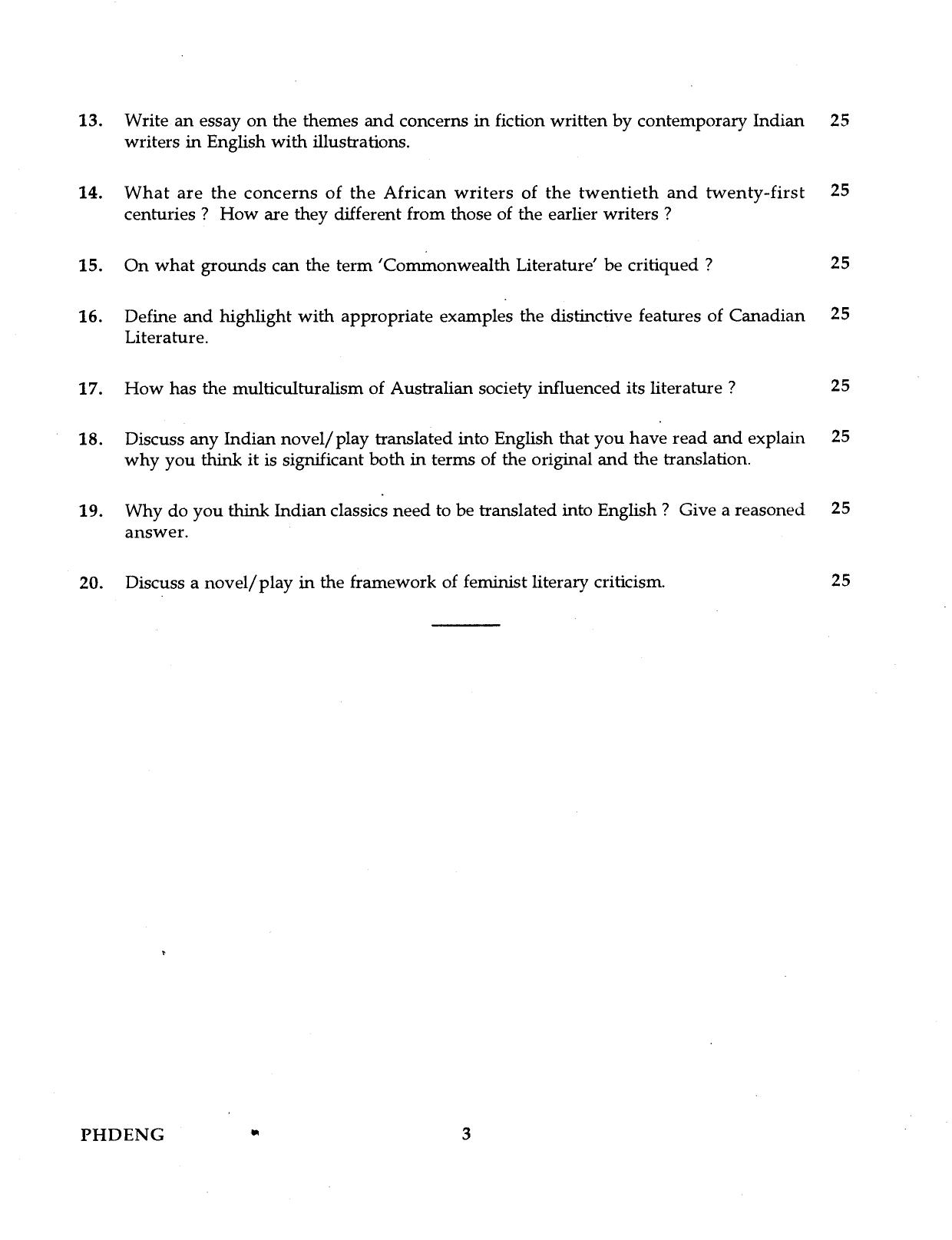 IGNOU PhD Entrance Test Ph.D (English) 2016 Question Paper - Page 3