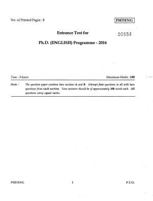 IGNOU PhD Entrance Test Ph.D (English) 2016 Question Paper