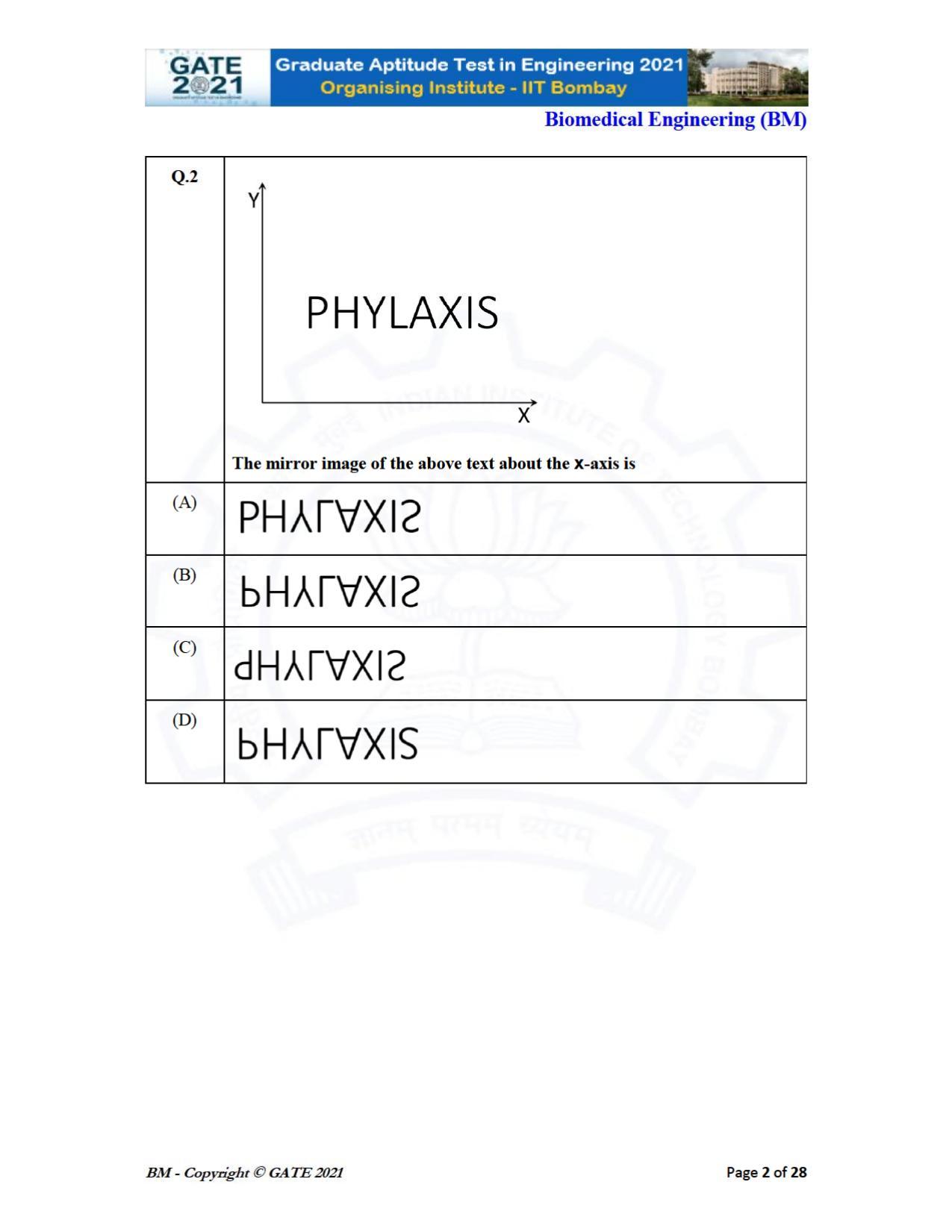 GATE 2021 Biomedical Engineering (BM) Question Paper - Page 2