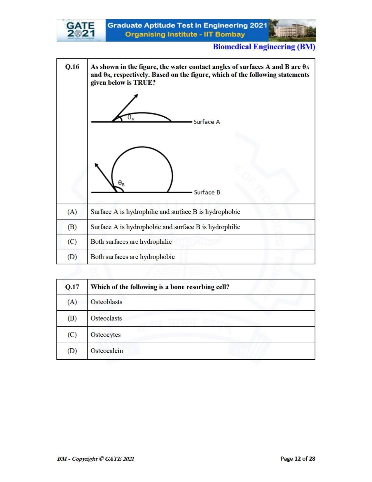 GATE 2021 Biomedical Engineering (BM) Question Paper - Page 12