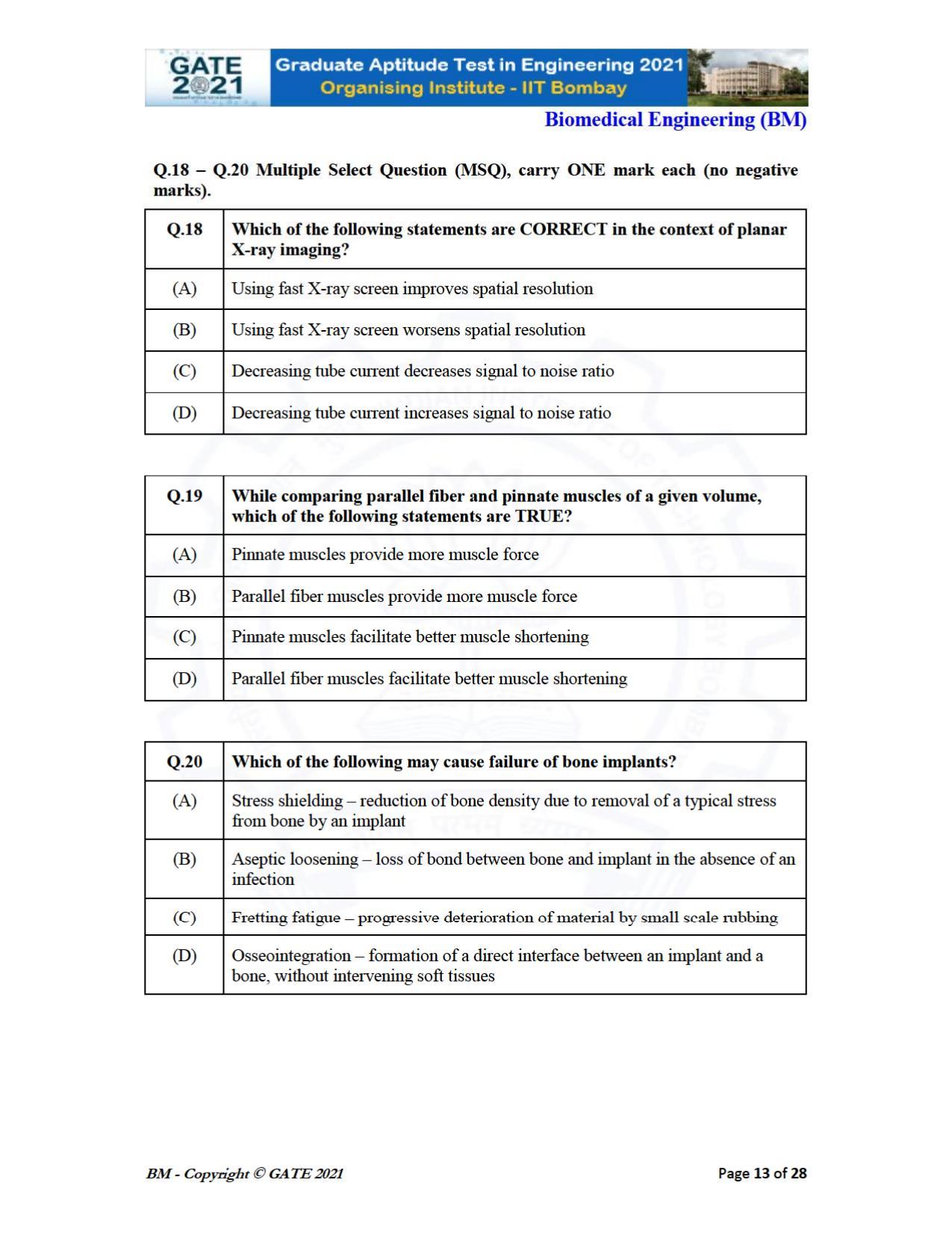 GATE 2021 Biomedical Engineering (BM) Question Paper - Page 13