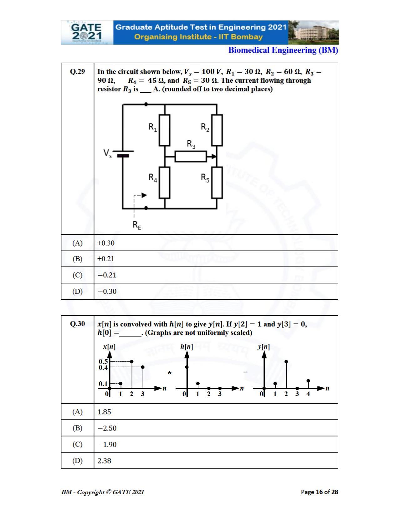 GATE 2021 Biomedical Engineering (BM) Question Paper - Page 16