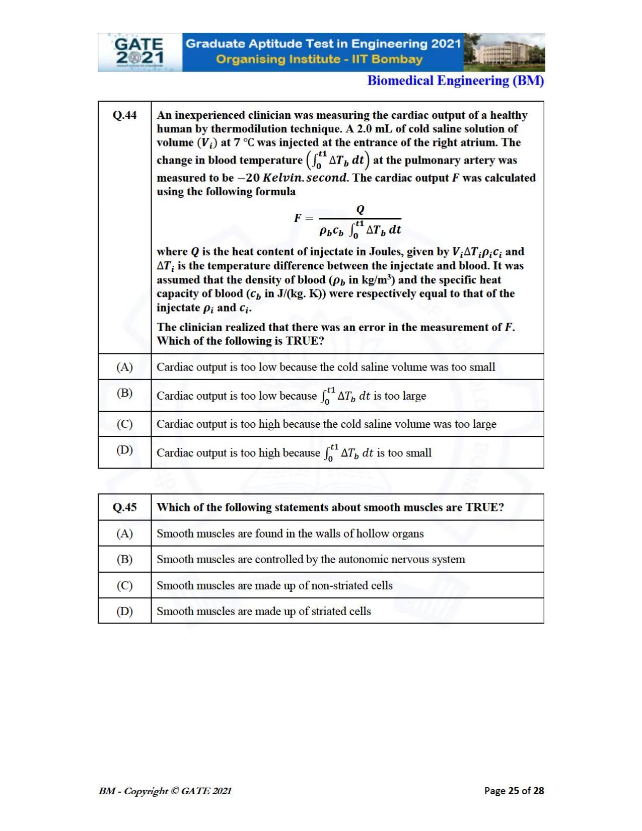 GATE 2021 Biomedical Engineering (BM) Question Paper - Page 25