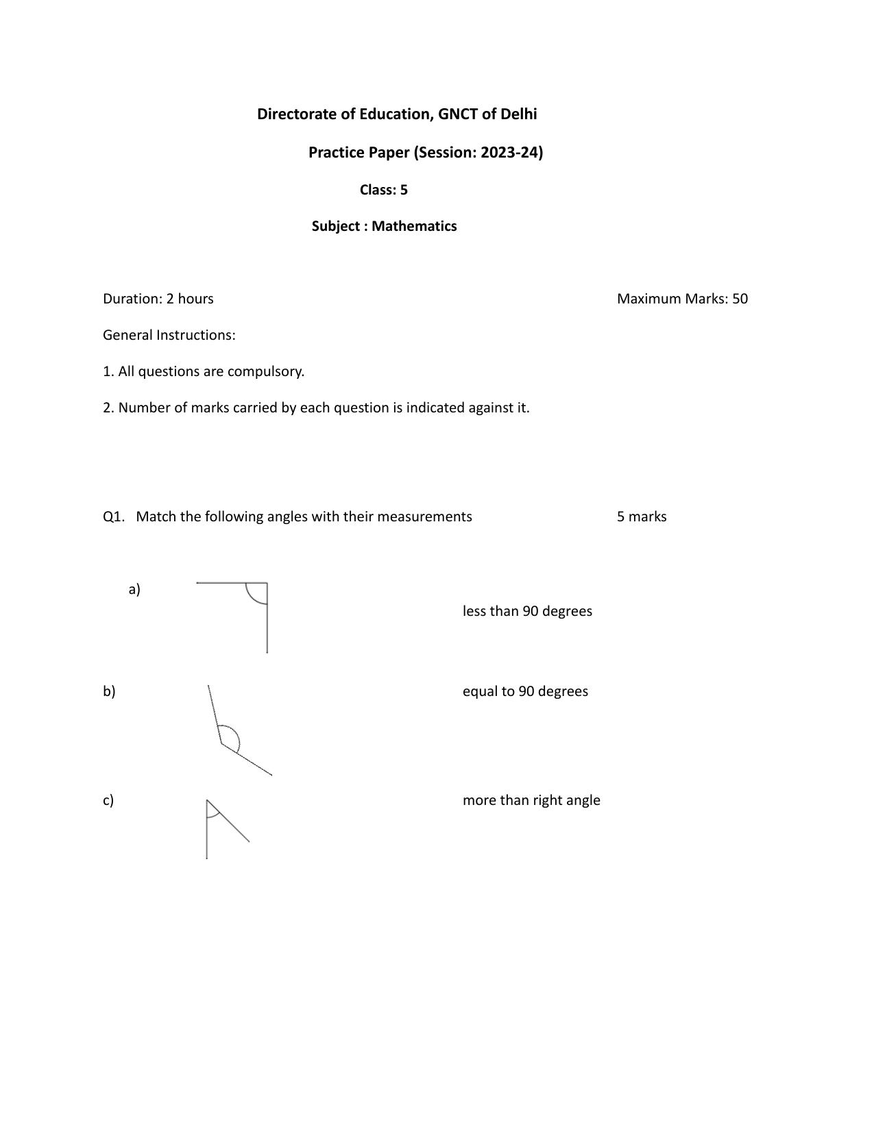 Edudel Class 5 Maths (English) Practice Papers 2 (2023-24) - Page 1