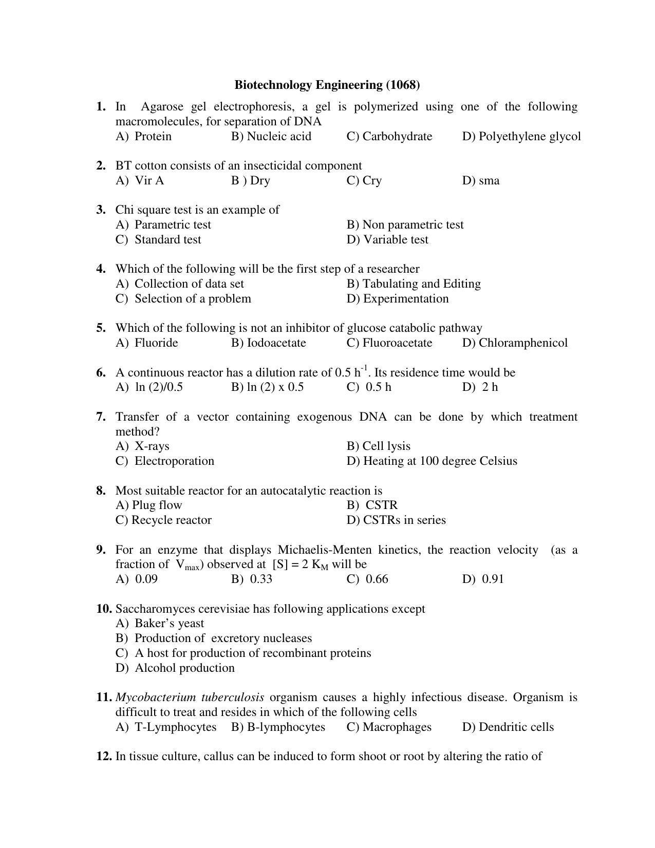 PU MPET Biotechnology Engineering 2018 Question Papers - Page 1