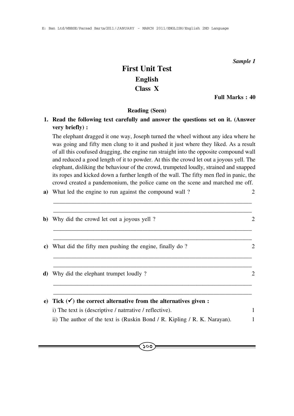 WBBSE Class X Syllabus Class X (English 2nd Language) - Page 4