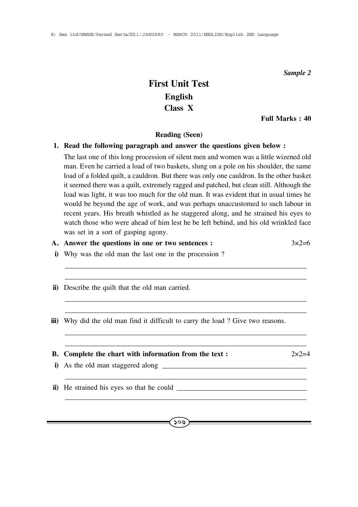 WBBSE Class X Syllabus Class X (English 2nd Language) - Page 7