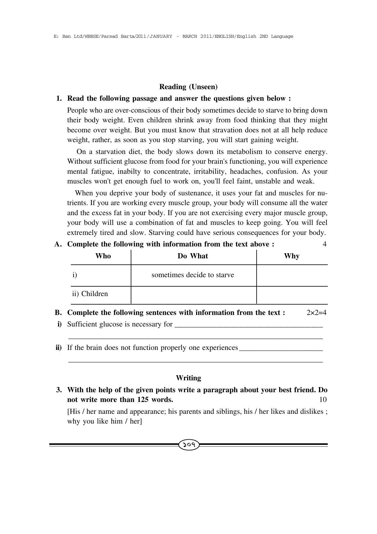 WBBSE Class X Syllabus Class X (English 2nd Language) - Page 8