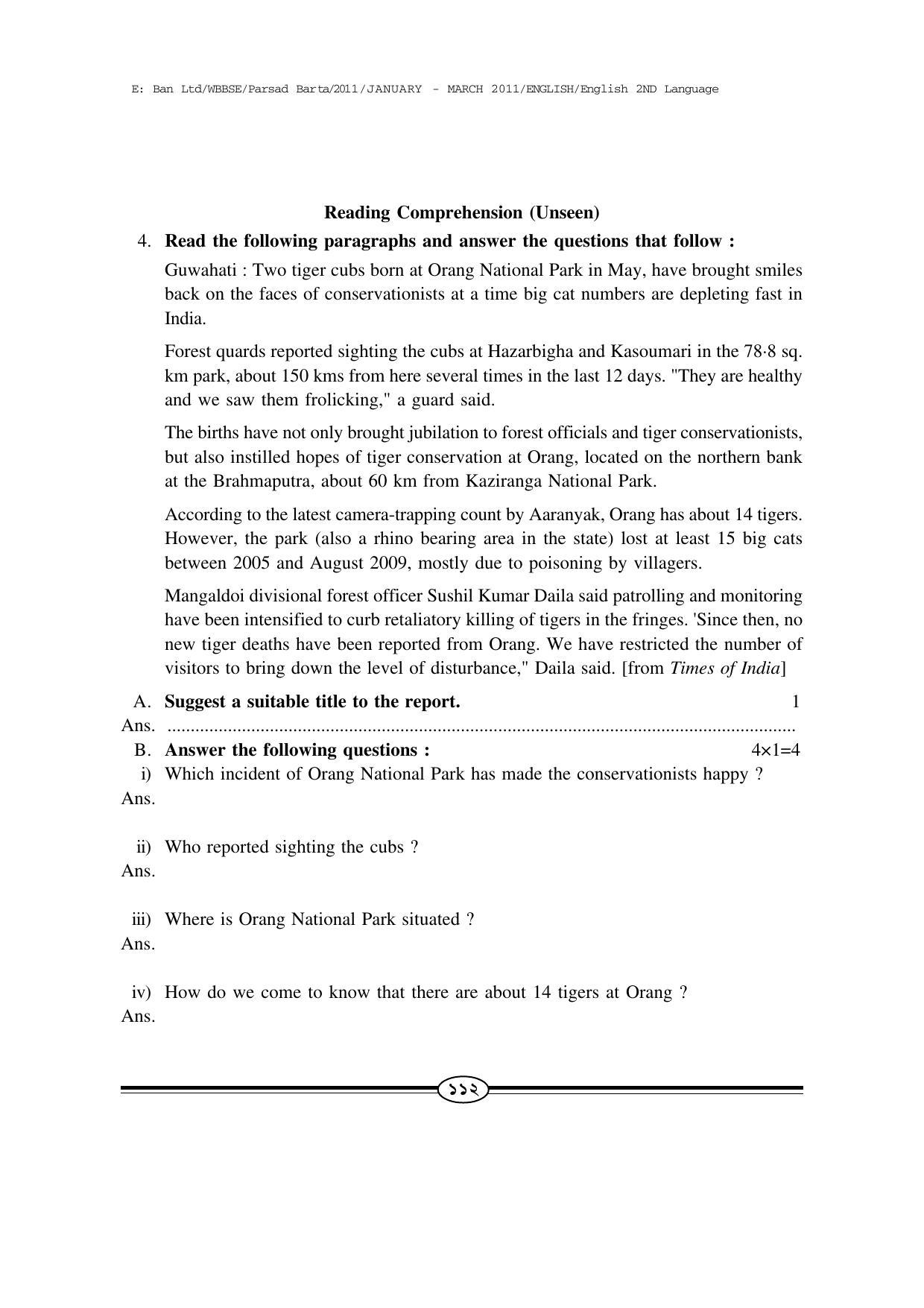 WBBSE Class X Syllabus Class X (English 2nd Language) - Page 13