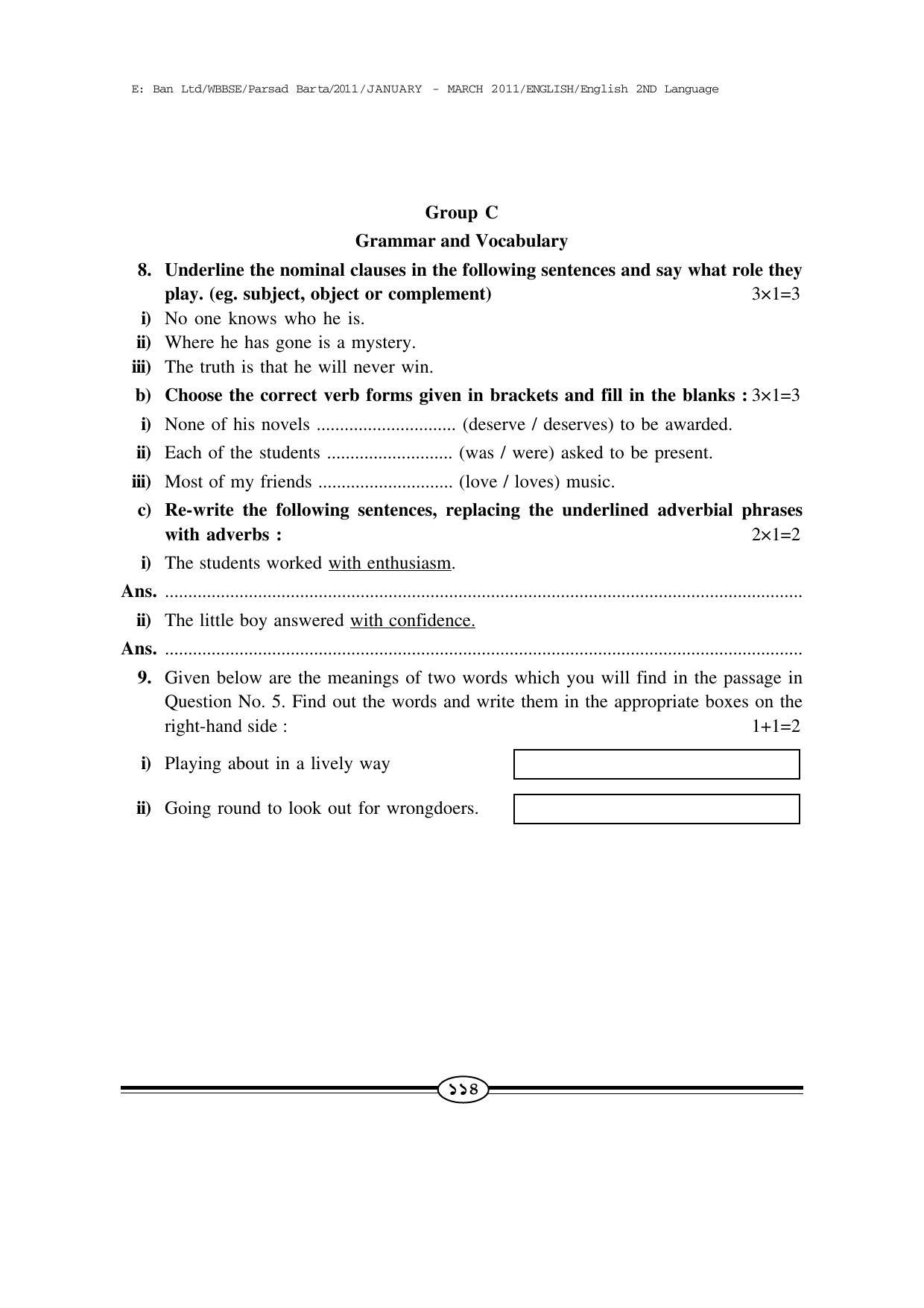 WBBSE Class X Syllabus Class X (English 2nd Language) - Page 15