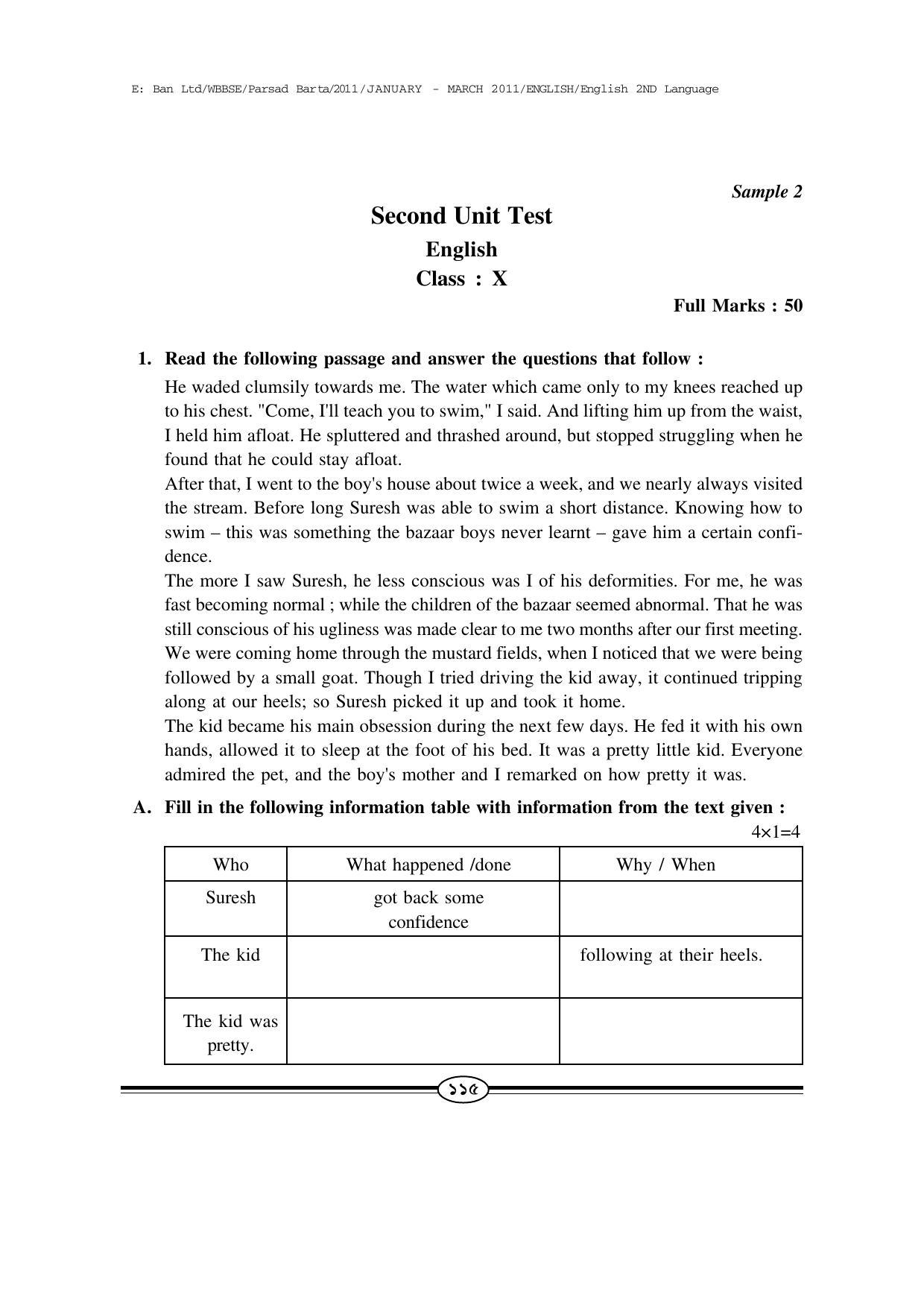 WBBSE Class X Syllabus Class X (English 2nd Language) - Page 16