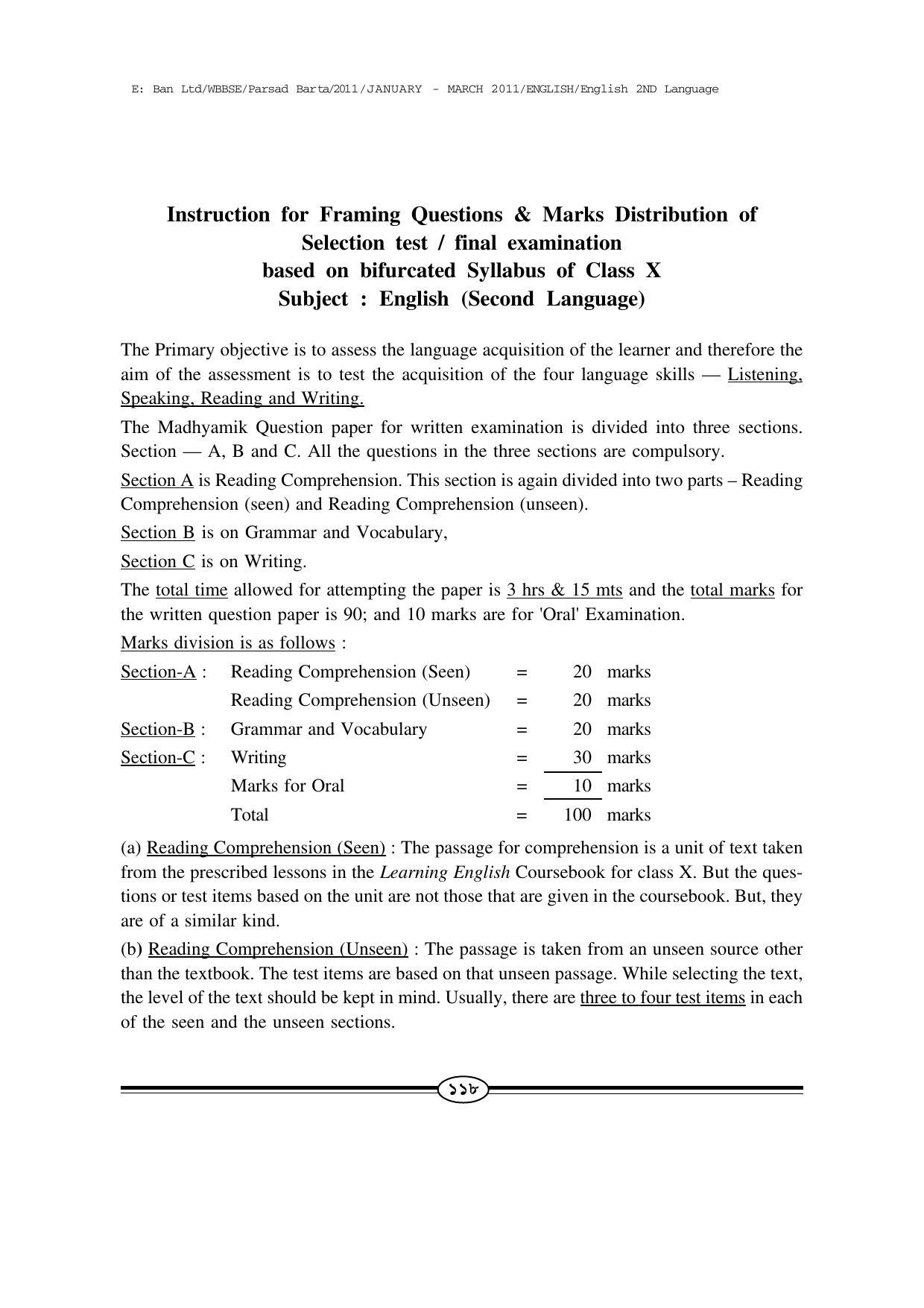 WBBSE Class X Syllabus Class X (English 2nd Language) - Page 19