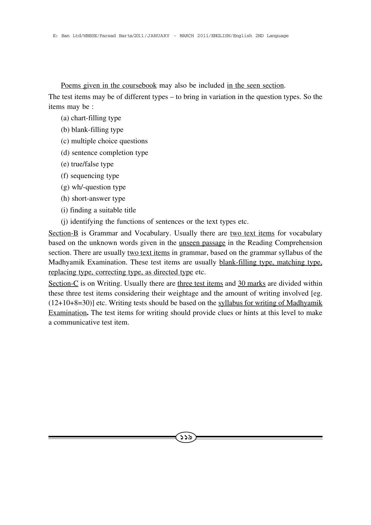 WBBSE Class X Syllabus Class X (English 2nd Language) - Page 20