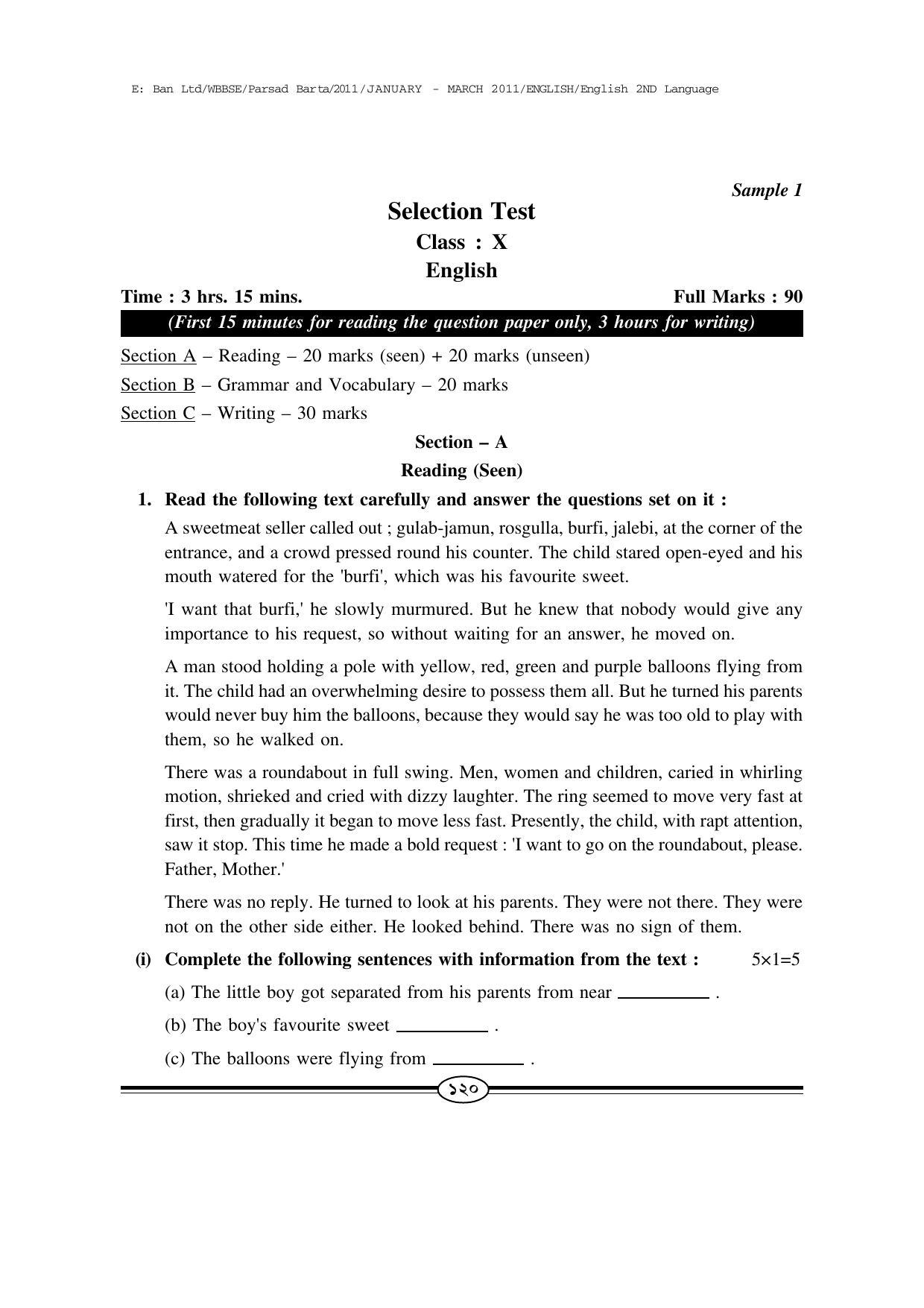 WBBSE Class X Syllabus Class X (English 2nd Language) - Page 21