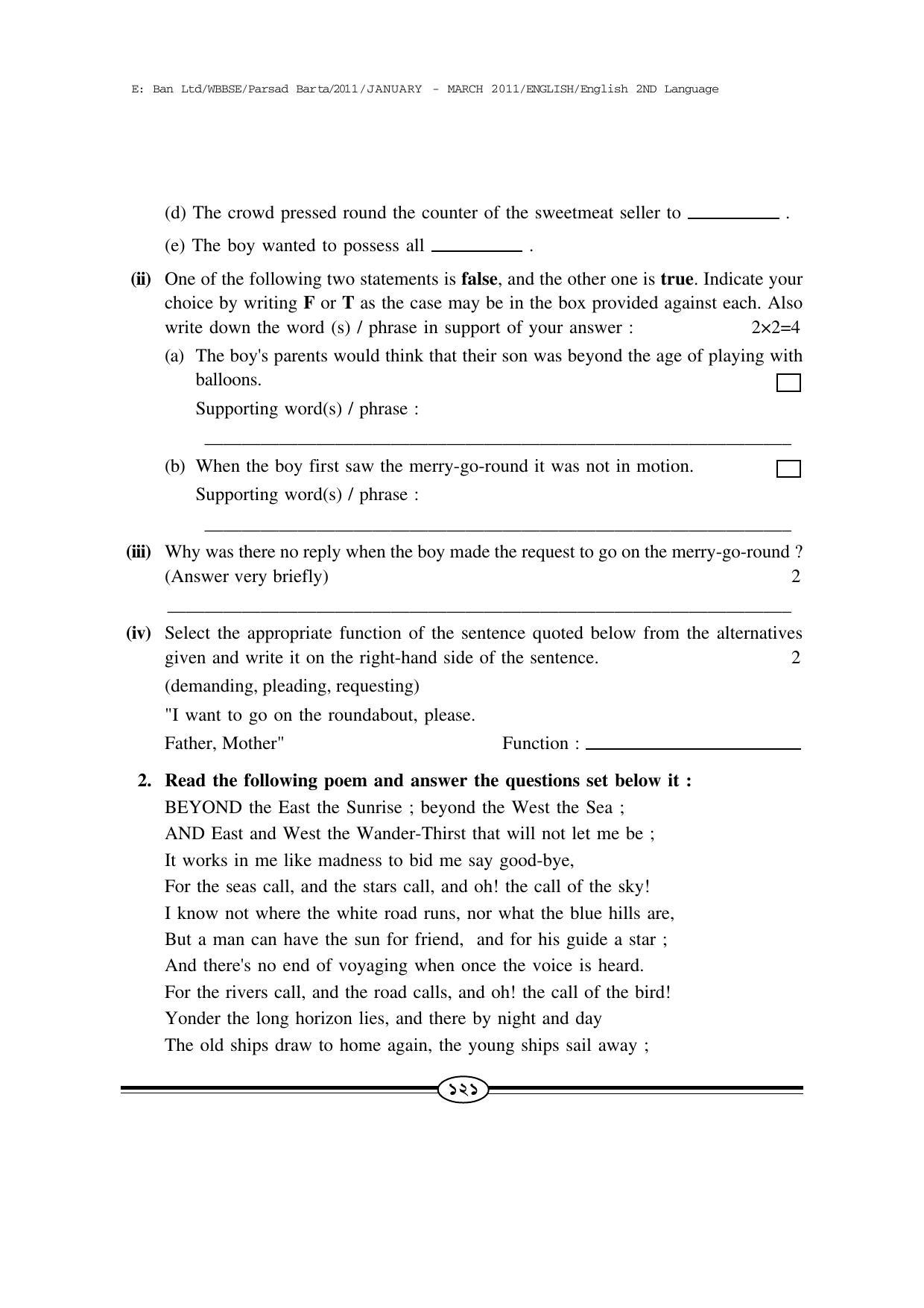 WBBSE Class X Syllabus Class X (English 2nd Language) - Page 22