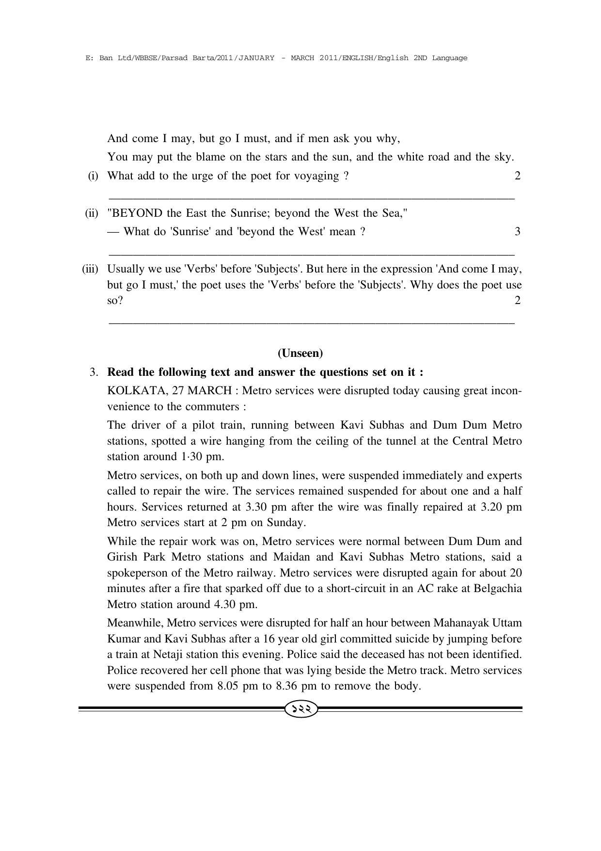 WBBSE Class X Syllabus Class X (English 2nd Language) - Page 23