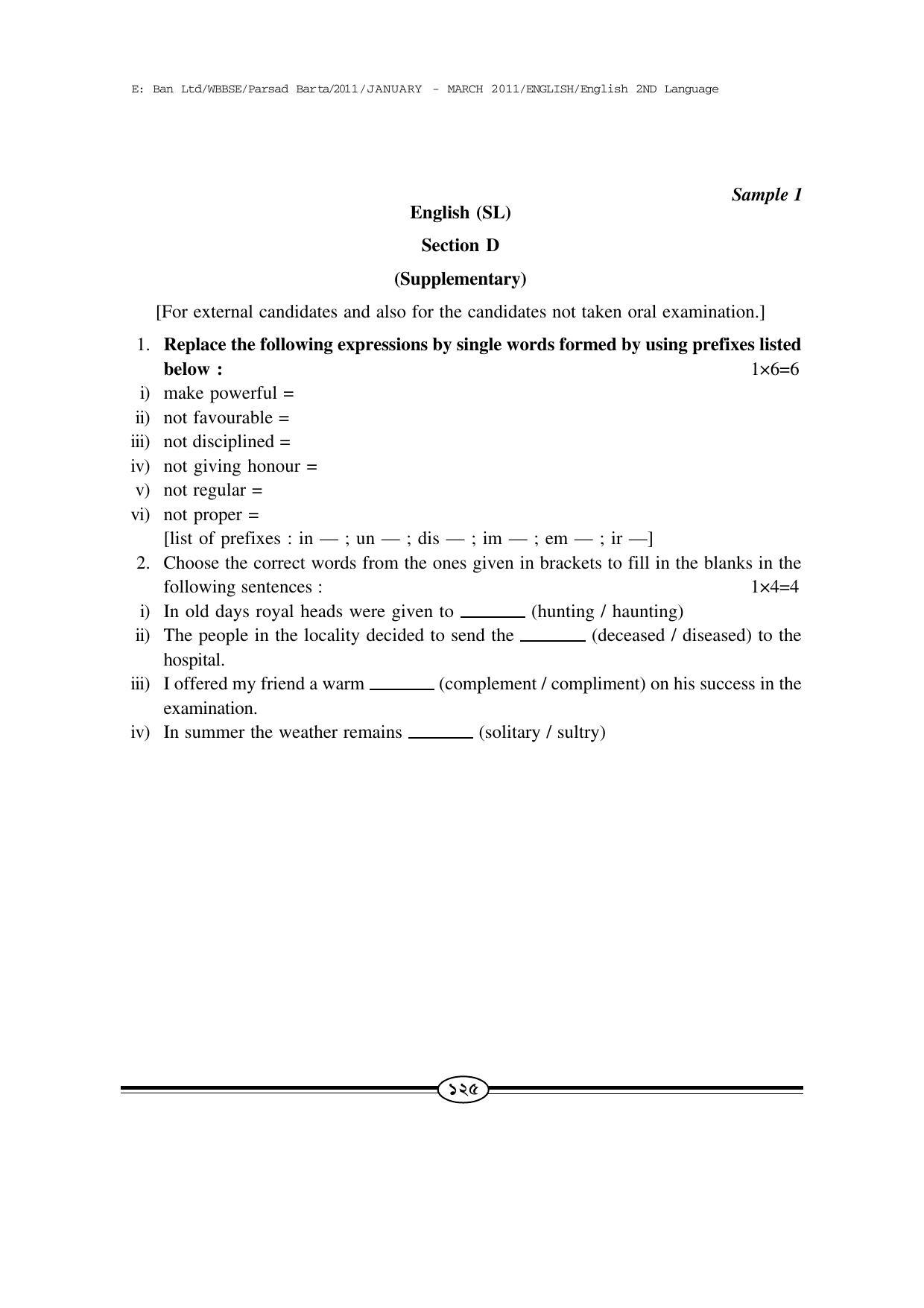 WBBSE Class X Syllabus Class X (English 2nd Language) - Page 26