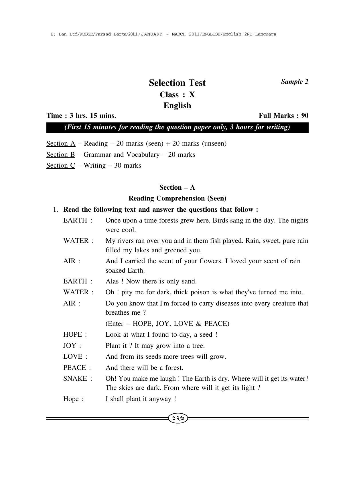 WBBSE Class X Syllabus Class X (English 2nd Language) - Page 27