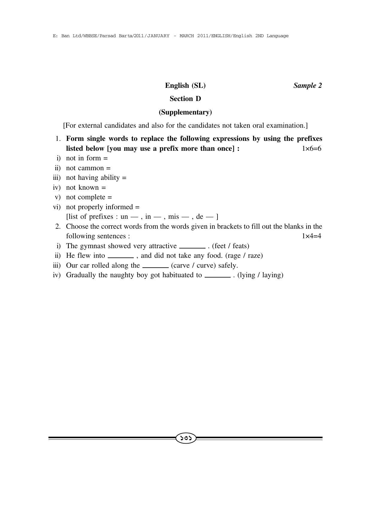 WBBSE Class X Syllabus Class X (English 2nd Language) - Page 32