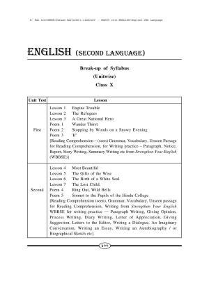 WBBSE Class X Syllabus Class X (English 2nd Language)