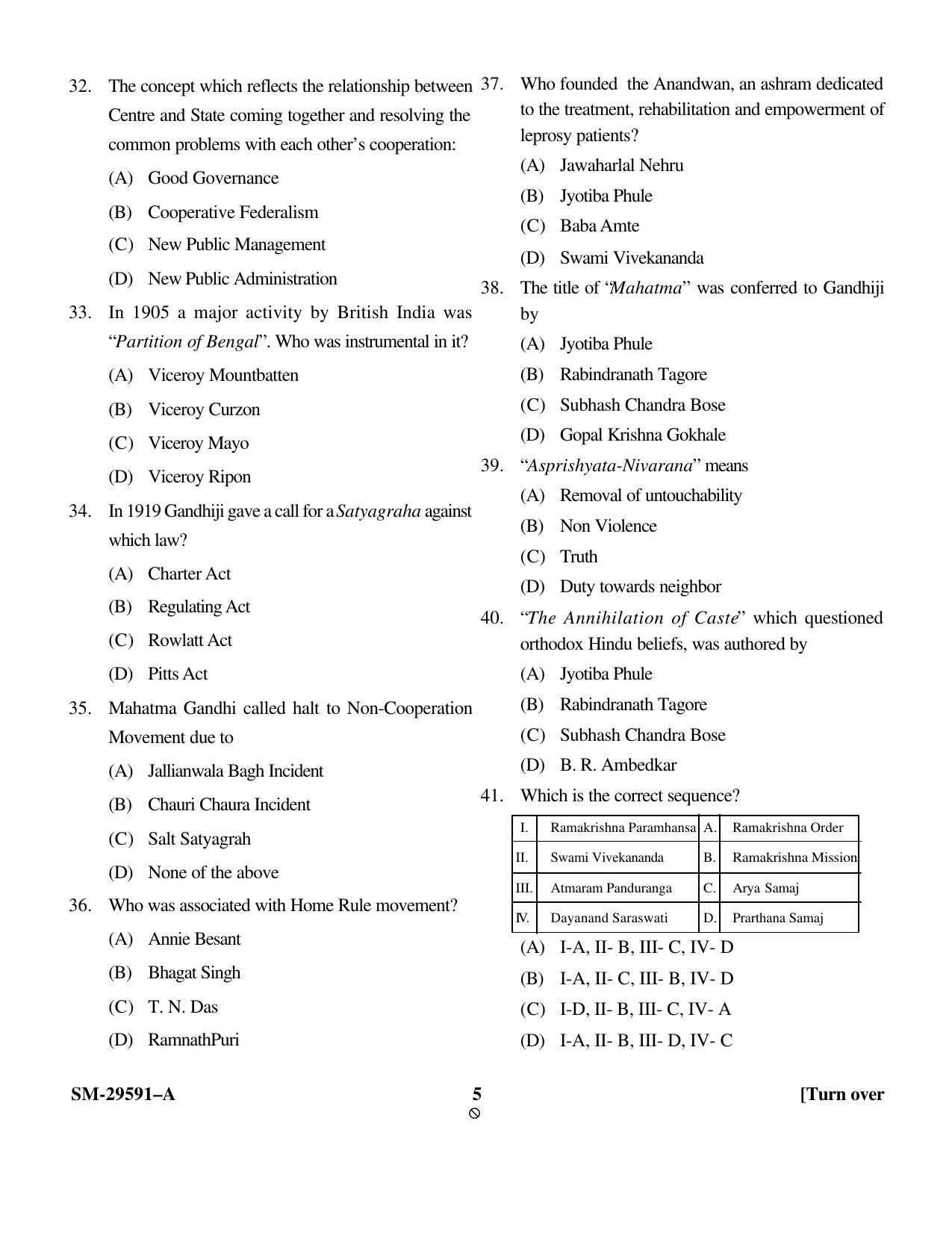 KUET 2023 M.A. Social Work Question Paper - Page 5